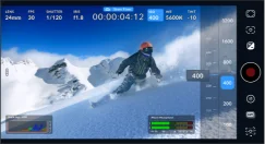 Blackmagic Camera viewfinder with the ISO exposure setting highlighted
