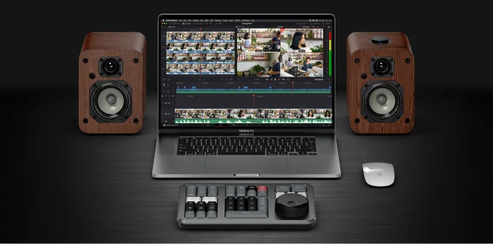 DaVinci Resolve editing workstation with a multicamera video timeline