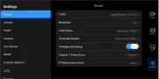 Blackmagic Camera record settings menu showing codec and resolution options