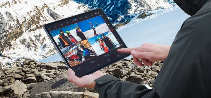 Tablet displaying multiple camera feeds through Blackmagic Camera remote control